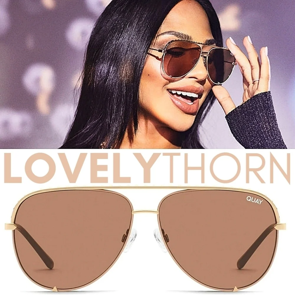 QUAY // ltd ed rivet detail gold frames with tan lenses aviator sunglass…
